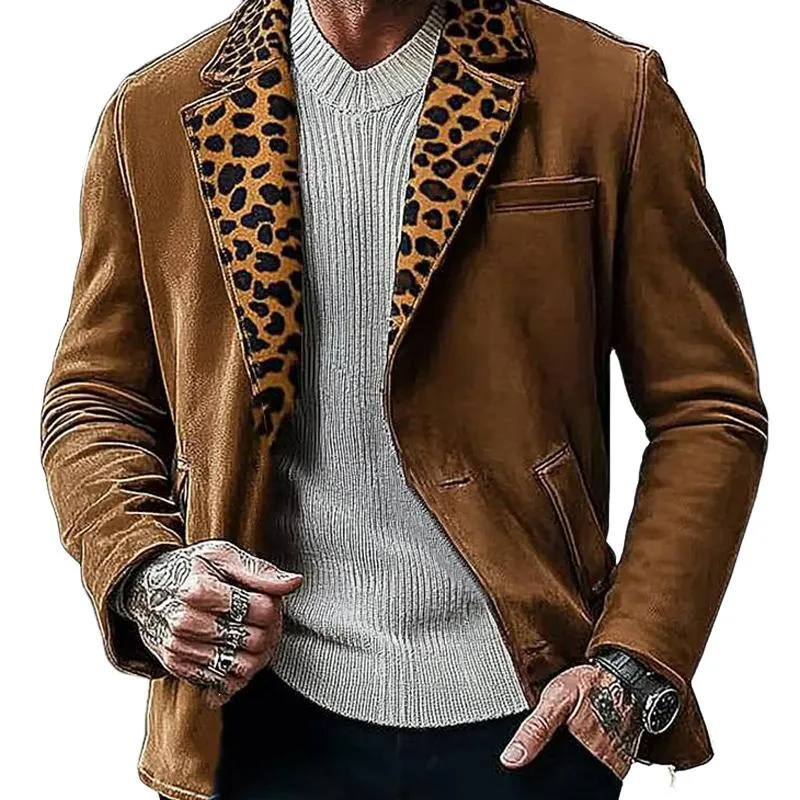 Men's Suede Leopard Print Collar Patchwork Jacket 36027615U sold by Manly product image thumbnail 2