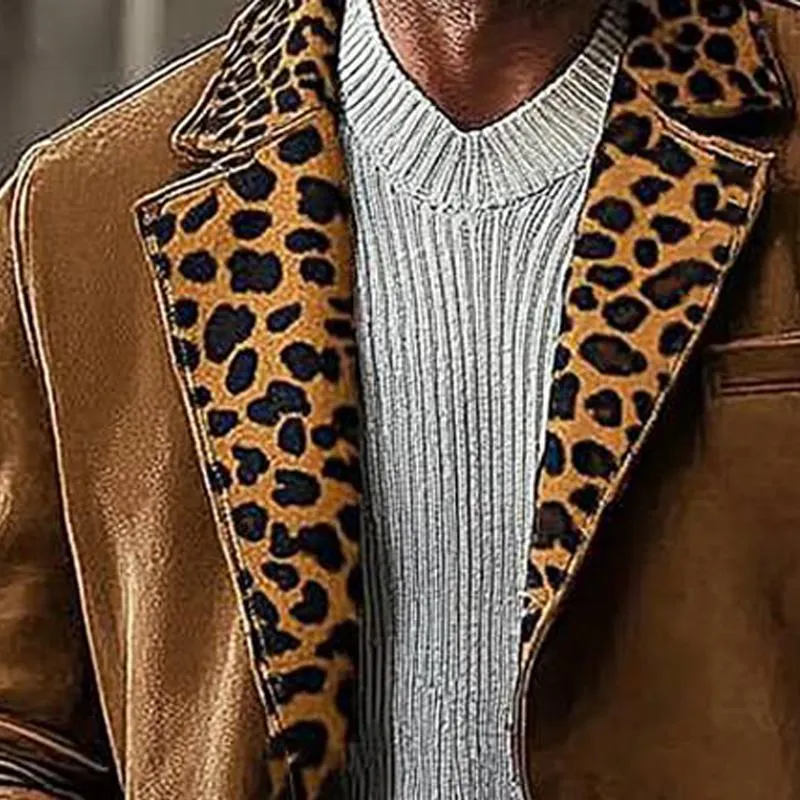 Men's Suede Leopard Print Collar Patchwork Jacket 36027615U sold by Manly product image thumbnail 3