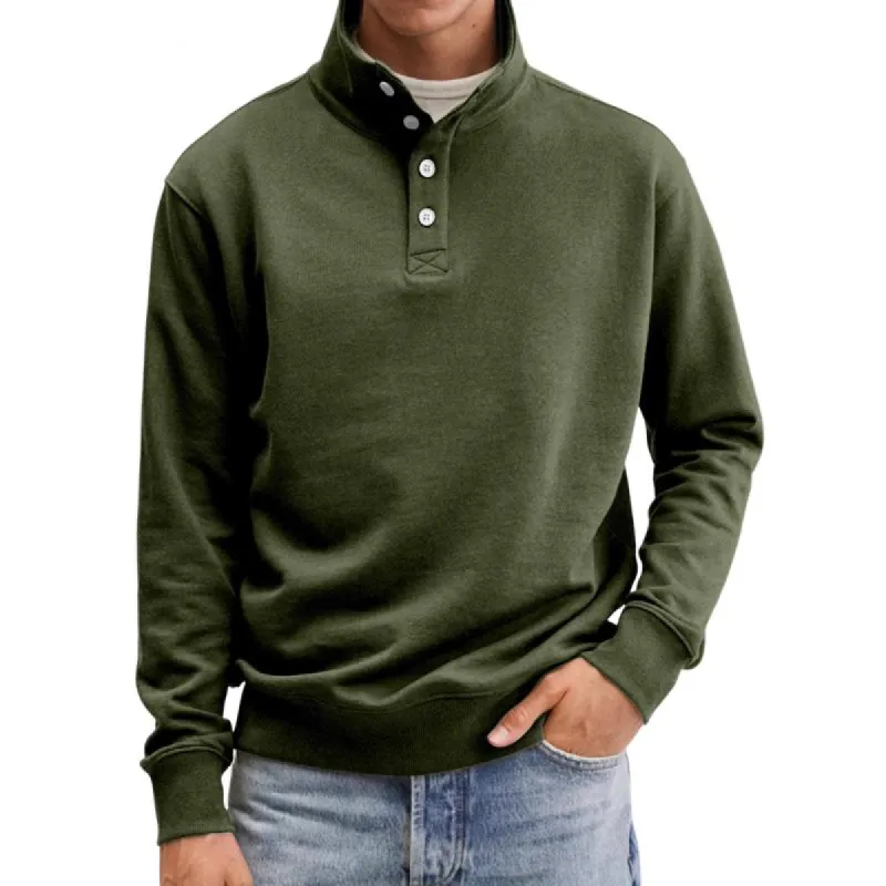 Men's Casual Solid Color Button Stand Collar Pullover Loose Sweatshirt 24842988M sold by Manly