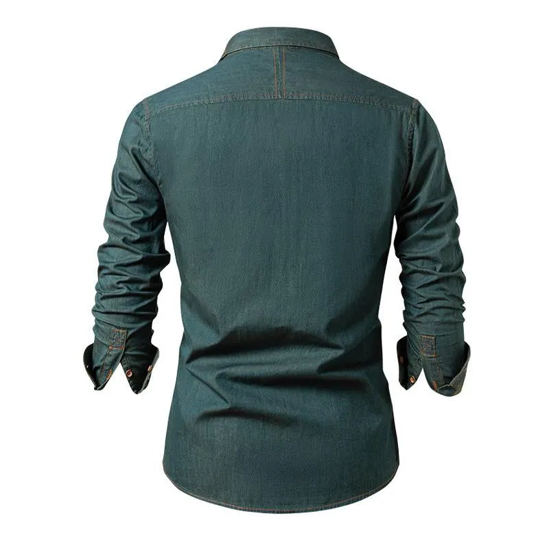 Men's Vintage Washed Lapel Long sleeve Denim Shirt 00579128X sold by Manly product image thumbnail 5