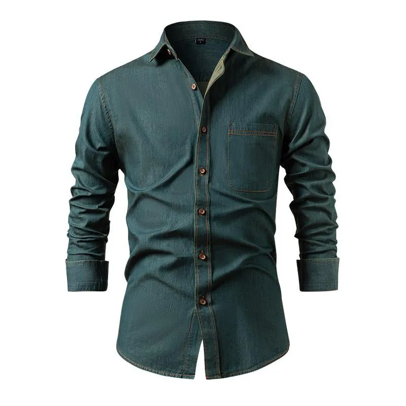 Men's Vintage Washed Lapel Long sleeve Denim Shirt 00579128X sold by Manly product image thumbnail 4