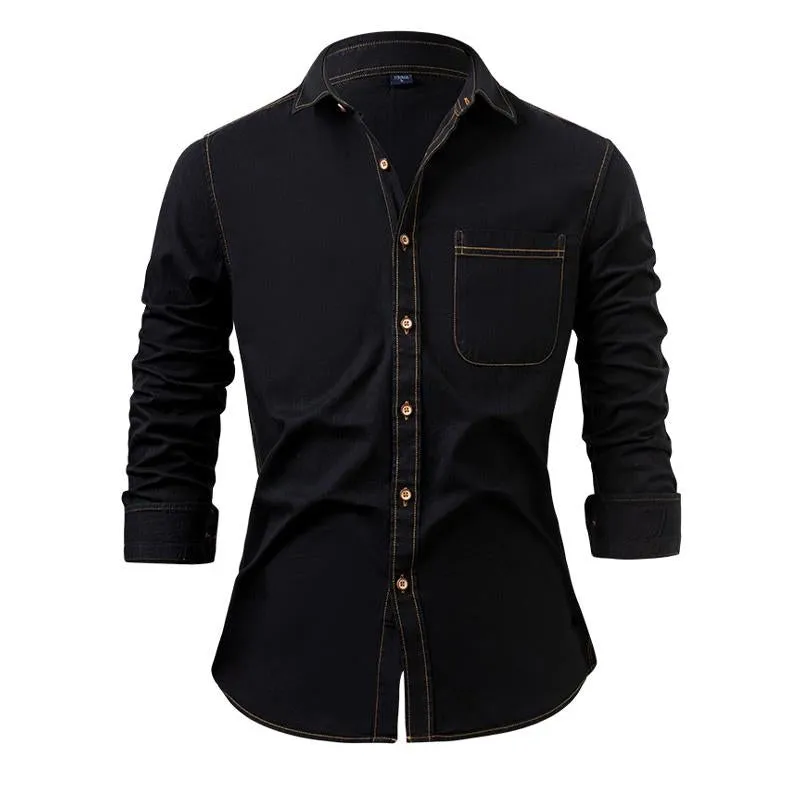 Men's Vintage Washed Lapel Long sleeve Denim Shirt 00579128X sold by Manly product image thumbnail 2