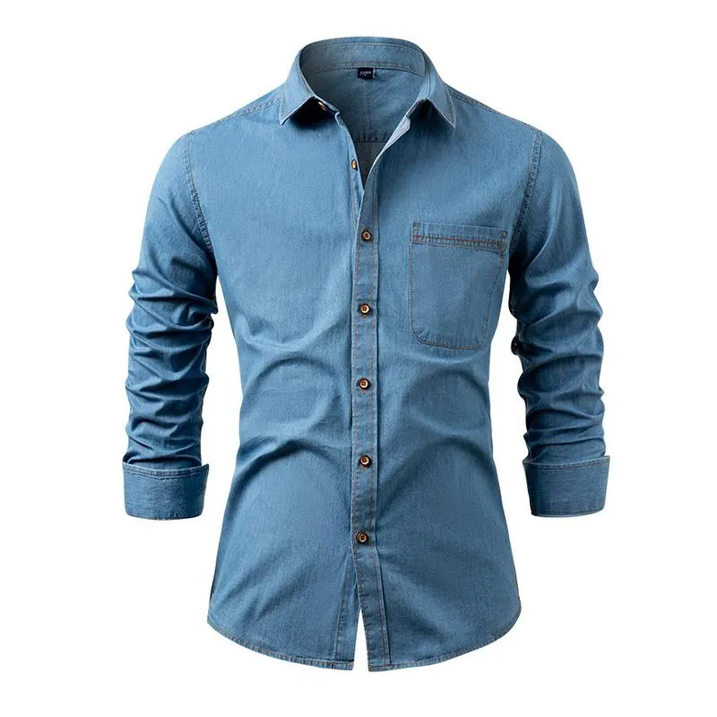 Men's Vintage Washed Lapel Long sleeve Denim Shirt 00579128X sold by Manly