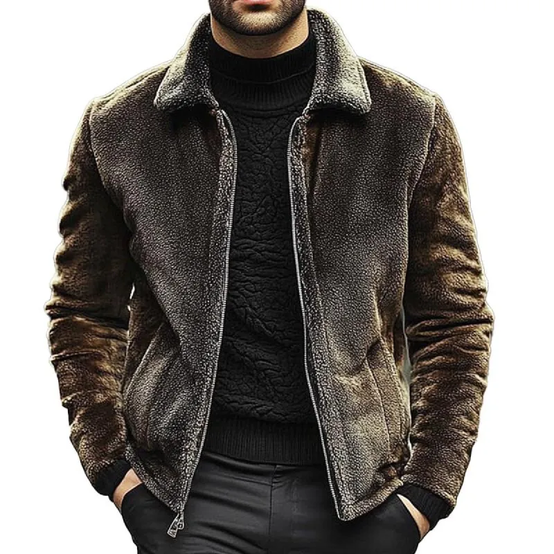 Men's Solid Polar Fleece Lapel Zipper Jacket 18971881X sold by Manly
