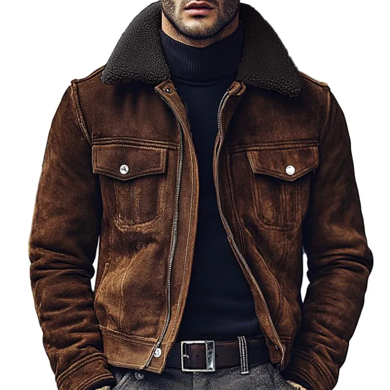 Men's Vintage Suede and Polar Fleece Lapel Jacket 41002555X sold by Manly