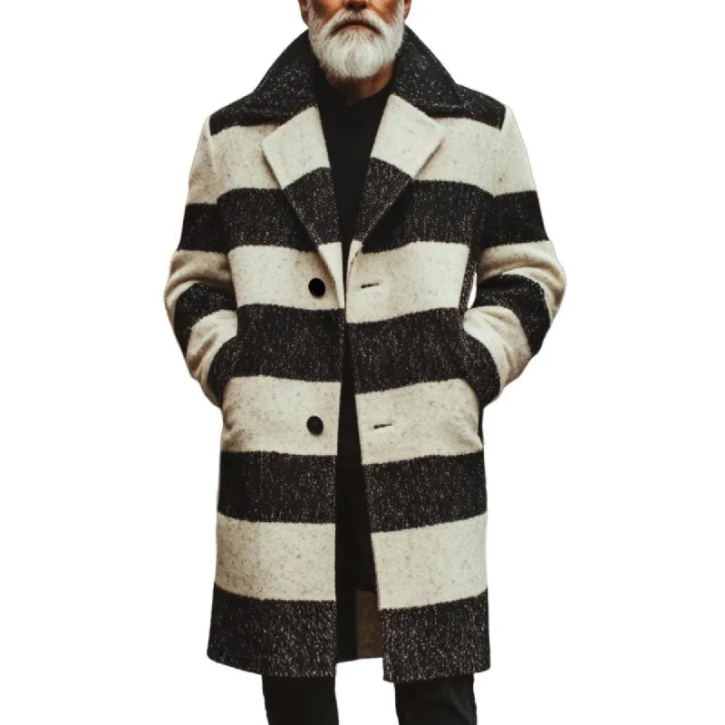 Men's Retro Casual Striped Print Mid-Length Lapel Coat 15110217TO sold by Manly