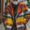 Men's Retro Casual Colorful Gradient Stripe Printed Mid-Length Lapel Coat 36908491TO sold by Manly