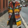 Men's Retro Casual Colorful Gradient Stripe Printed Mid-Length Lapel Coat 36908491TO sold by Manly