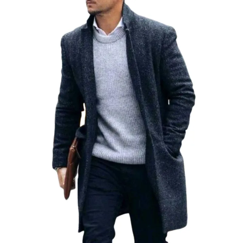 Men's Casual Retro Stand Collar Buttonless Mid-length Coat 60055085TO sold by Manly