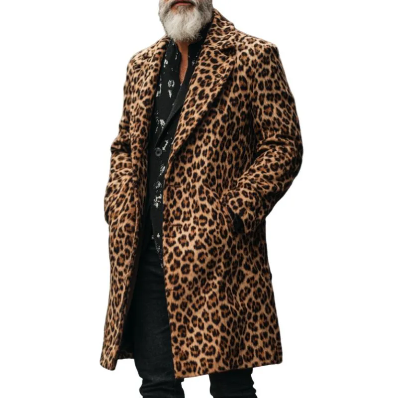 Men's Retro Casual Leopard Print Mid-Length Lapel Coat 71229991TO sold by Manly