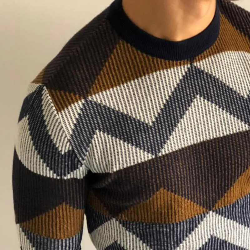 Men's Retro Casual Geometric Colorblock Crewneck Sweater 19204625TO sold by Manly product image thumbnail 3
