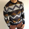 Men's Retro Casual Geometric Colorblock Crewneck Sweater 19204625TO sold by Manly