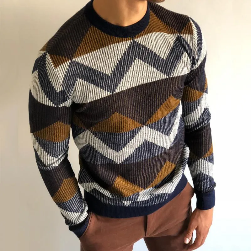 Men's Retro Casual Geometric Colorblock Crewneck Sweater 19204625TO sold by Manly product image thumbnail 2