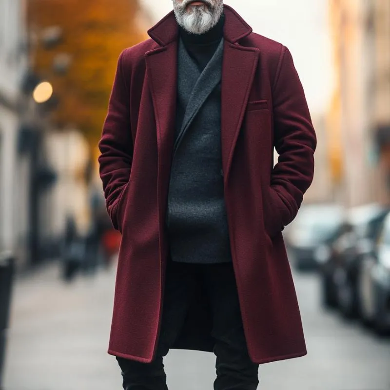 Men's Retro Casual Solid Color Straight Shoulder Mid-Length Lapel Coat 05632131TO sold by Manly product image thumbnail 2