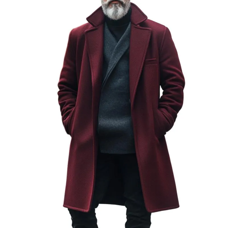 Men's Retro Casual Solid Color Straight Shoulder Mid-Length Lapel Coat 05632131TO sold by Manly