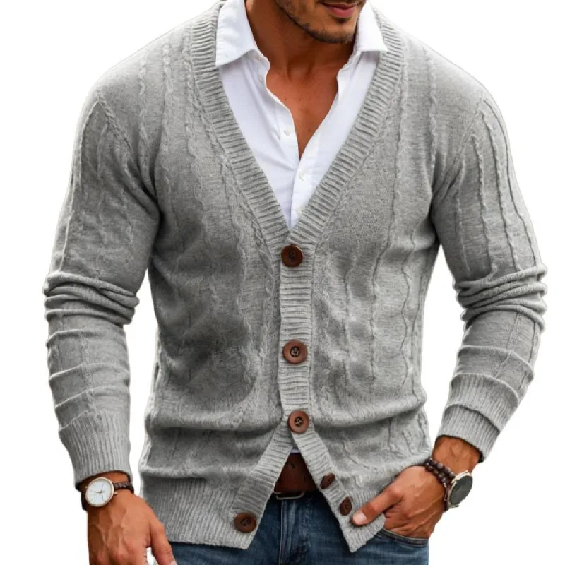 Men's Retro Casual Solid Color Jacquard Knit Cardigan 52230545TO sold by Manly