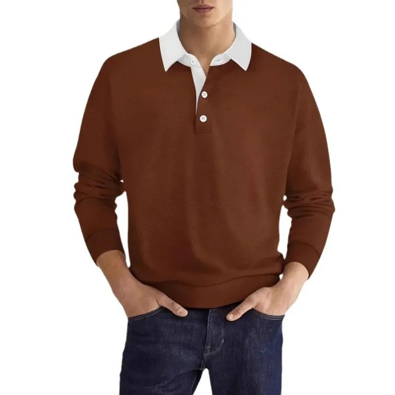 Men's Casual Colorblock Lapel Slim Fit Long Sleeve Polo Shirt 54432966M sold by Manly