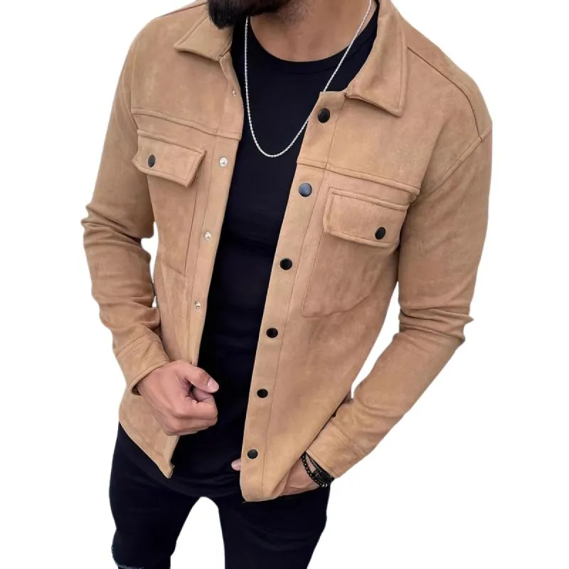 Men's Casual Solid Color Suede Lapel Single Breasted Slim Fit Jacket 19392253M sold by Manly