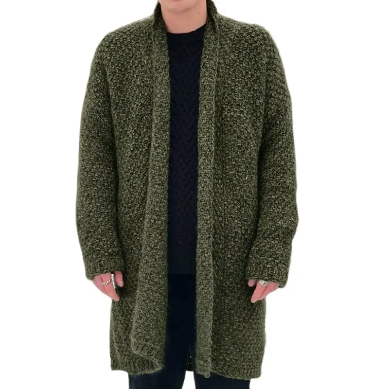 Men's Casual Solid Color Collarless Loose Mid-length Knitted Cardigan 37614220M sold by Manly