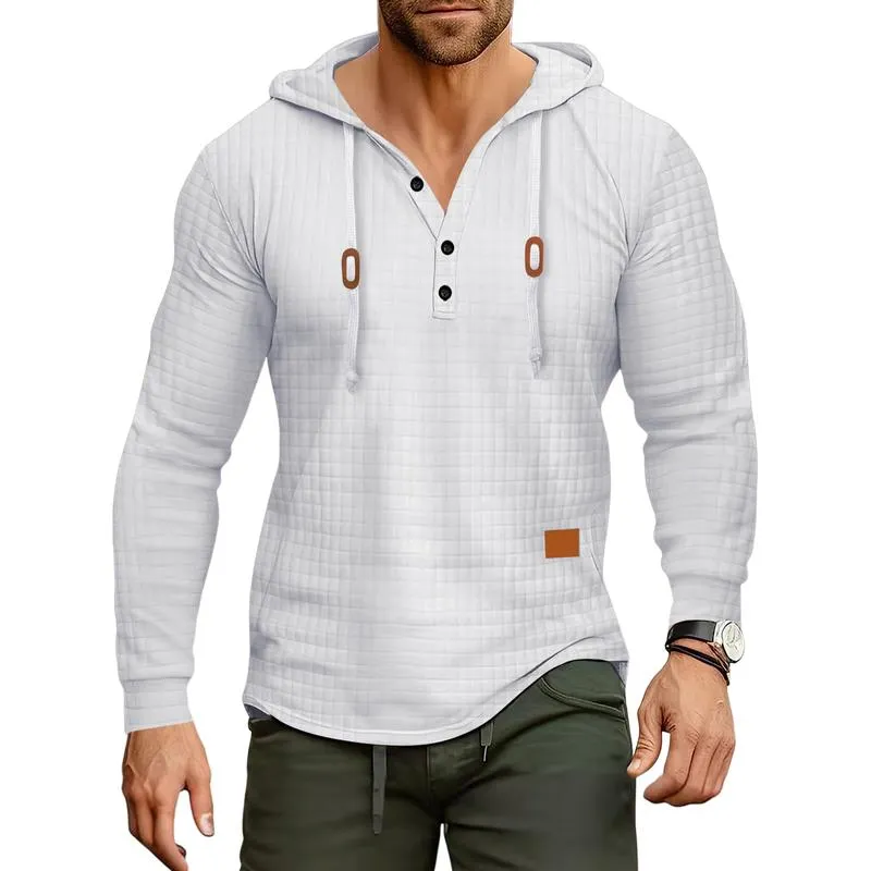 Men's Casual Checkered Jacquard Loose Long Sleeve Hoodie 74768113M sold by Manly
