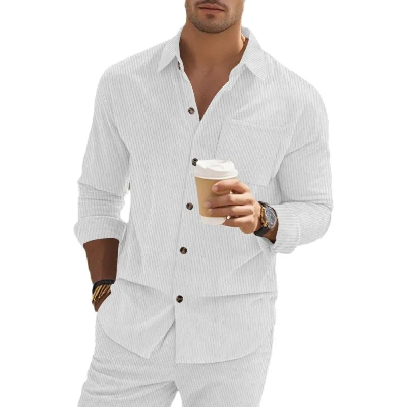 Men's Casual Corduroy Lapel Patch Pocket Slim Fit Long Sleeve Shirt 08515527M sold by Manly