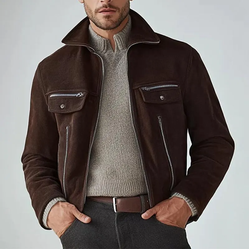 Men's Suede Stand Collar Zip-Up Jacket 47940643U sold by Manly product image thumbnail 2