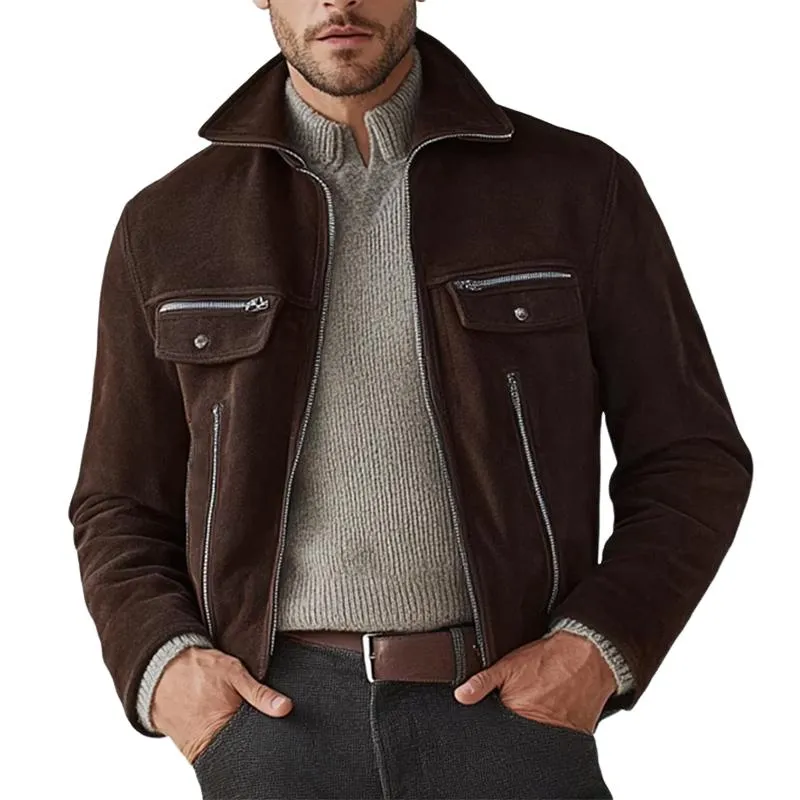 Men's Suede Stand Collar Zip-Up Jacket 47940643U sold by Manly