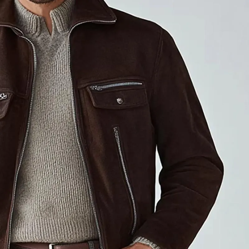 Men's Suede Stand Collar Zip-Up Jacket 47940643U sold by Manly product image thumbnail 4