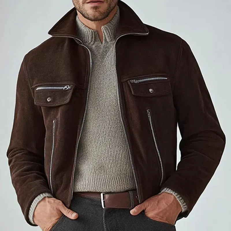 Men's Suede Stand Collar Zip-Up Jacket 47940643U sold by Manly product image thumbnail 3