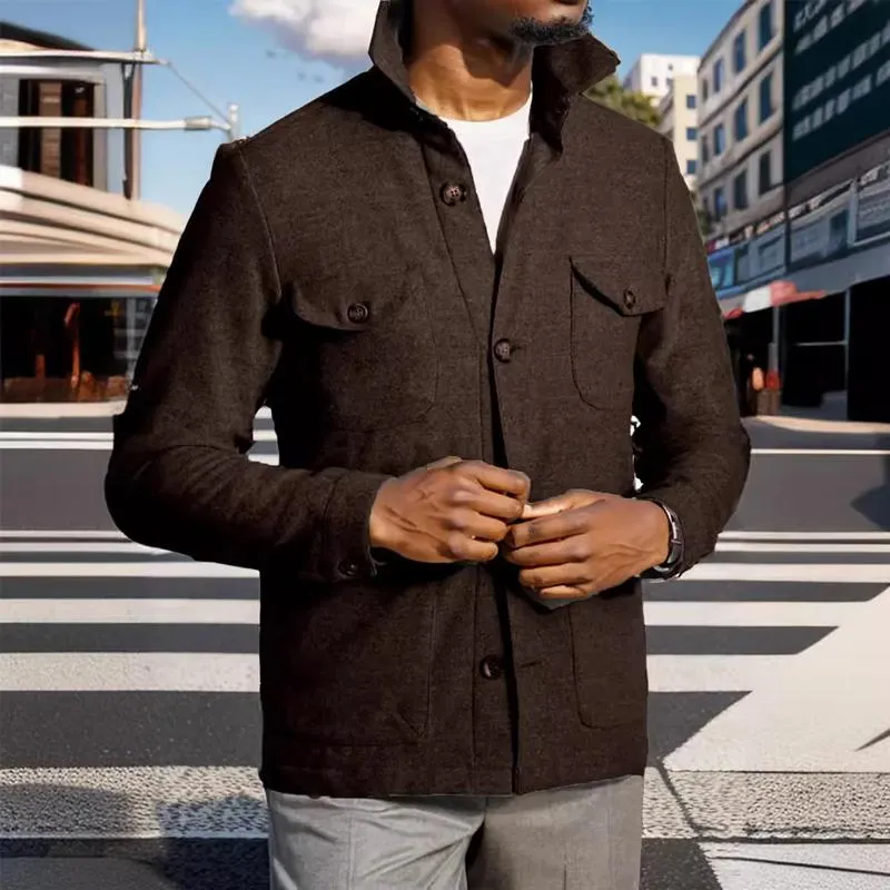 Men's Solid Color Lapel Multi-pocket Single Breasted Jacket 10229906Z sold by Manly product image thumbnail 3