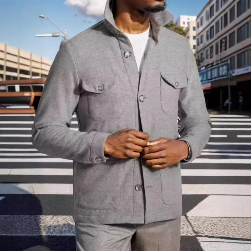 Men's Solid Color Lapel Multi-pocket Single Breasted Jacket 10229906Z sold by Manly product image thumbnail 4