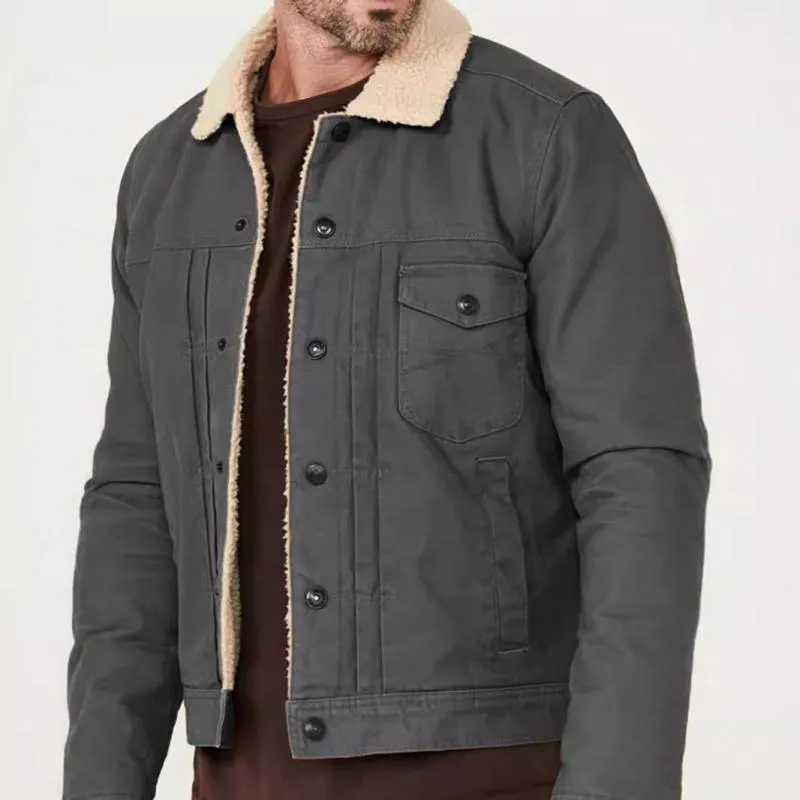 Men's Solid Fleece Lapel Single Breasted Multi-pocket Casual Jacket 28943323Z sold by Manly product image thumbnail 5