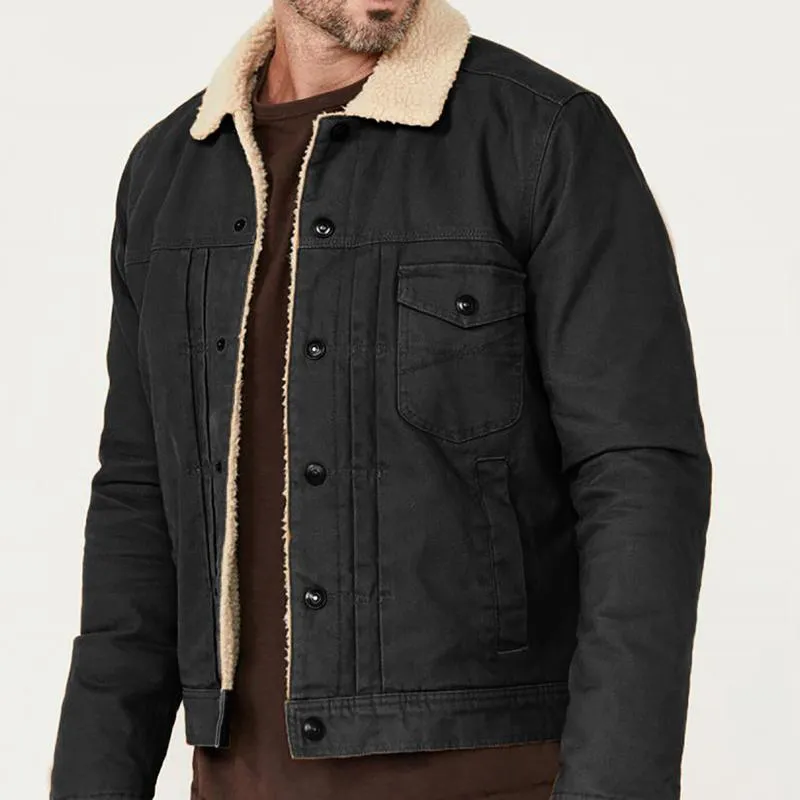 Men's Solid Fleece Lapel Single Breasted Multi-pocket Casual Jacket 28943323Z sold by Manly product image thumbnail 2