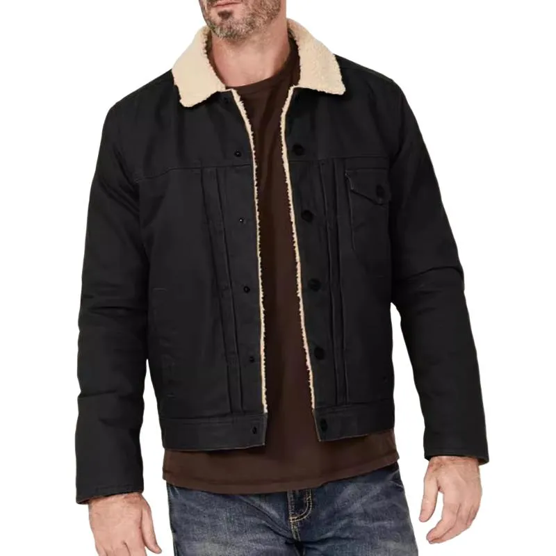 Men's Solid Fleece Lapel Single Breasted Multi-pocket Casual Jacket 28943323Z sold by Manly