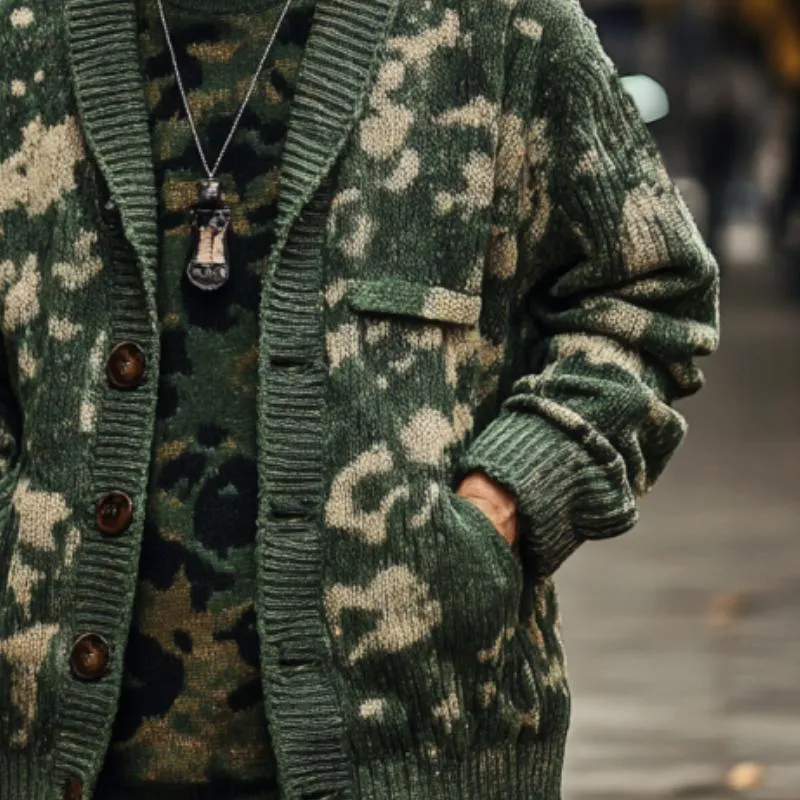 Men's Vintage Camouflage Jacquard Lapel Single Breasted Knit Cardigan 13594762Y sold by Manly product image thumbnail 2