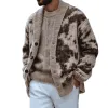 Men's Vintage Heterochromatic Jacquard Collarless Single Breasted Knitted Cardigan 23191522Y sold by Manly