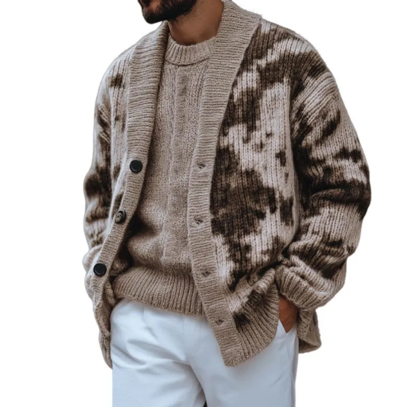 Men's Vintage Heterochromatic Jacquard Collarless Single Breasted Knitted Cardigan 23191522Y sold by Manly