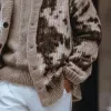 Men's Vintage Heterochromatic Jacquard Collarless Single Breasted Knitted Cardigan 23191522Y sold by Manly
