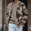 Men's Vintage Heterochromatic Jacquard Collarless Single Breasted Knitted Cardigan 23191522Y sold by Manly