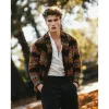 Men's Vintage Leopard Stripe Jacquard Patchwork Lapel Knitted Cardigan 28186469Y sold by Manly