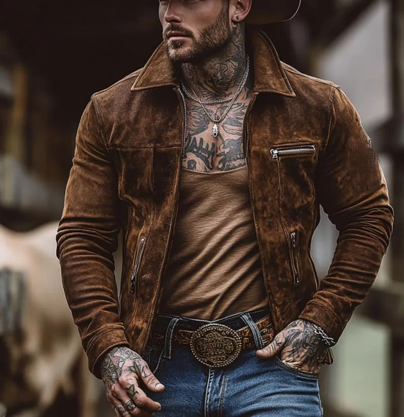 Men's Solid Suede Zippered Chest Pocket Lapel Jacket 51184953Y sold by Manly product image thumbnail 3