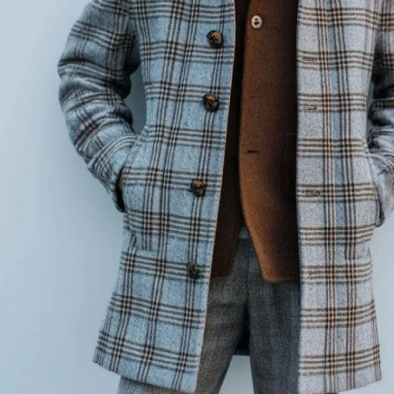 Men's Vintage Check Printed Tweed Hooded Single-Breasted Coat 46810668Y sold by Manly product image thumbnail 2