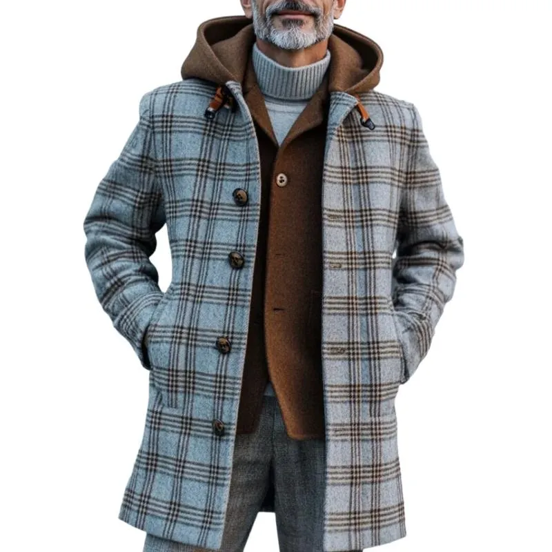 Men's Vintage Check Printed Tweed Hooded Single-Breasted Coat 46810668Y sold by Manly