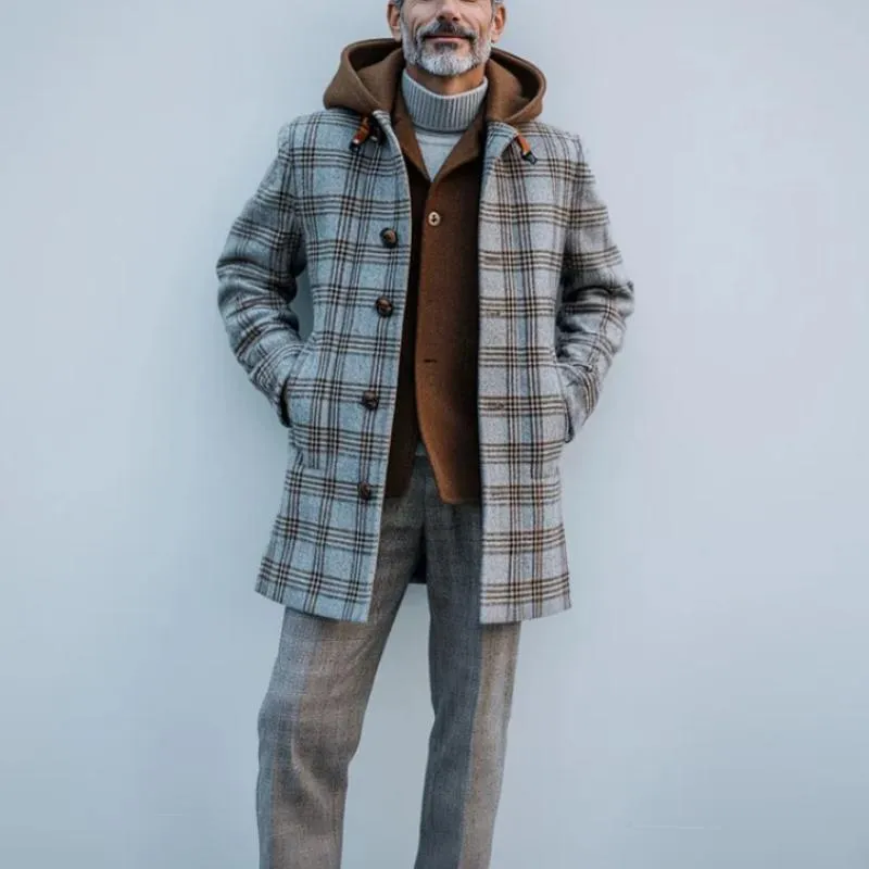 Men's Vintage Check Printed Tweed Hooded Single-Breasted Coat 46810668Y sold by Manly product image thumbnail 3