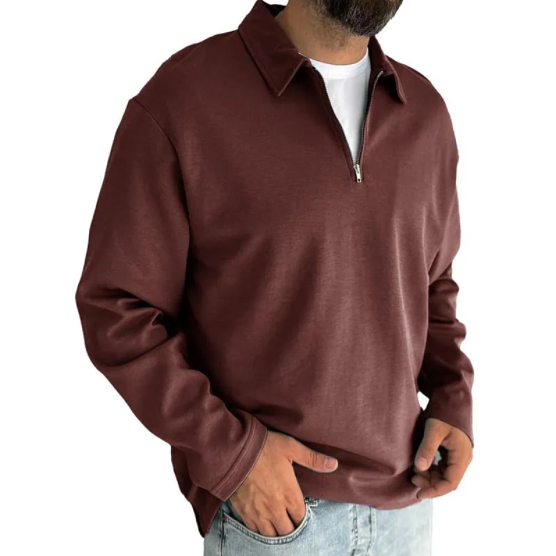 Men's Vintage Solid Color Half Zip Lapel Long Sleeve Sweatshirt 72131898Y sold by Manly