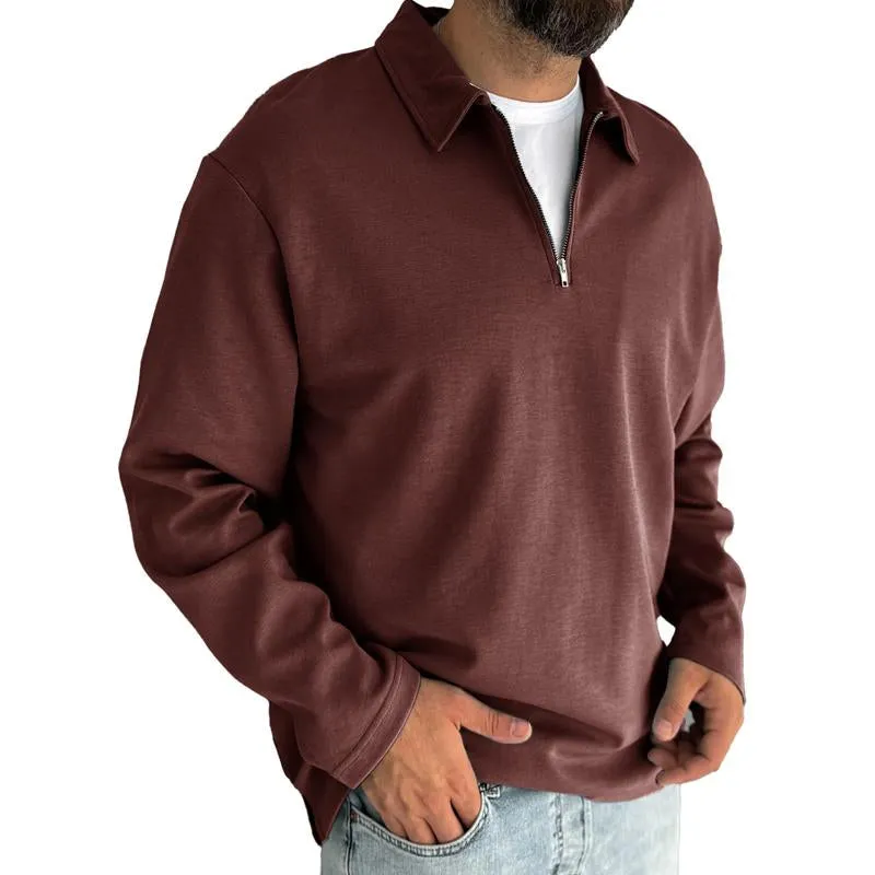 Men's Vintage Solid Color Half Zip Lapel Long Sleeve Sweatshirt 72131898Y sold by Manly