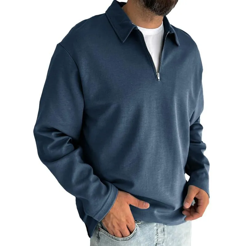 Men's Vintage Solid Color Half Zip Lapel Long Sleeve Sweatshirt 72131898Y sold by Manly product image thumbnail 5