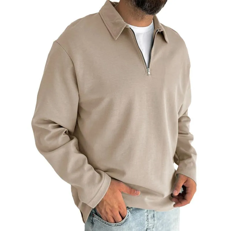 Men's Vintage Solid Color Half Zip Lapel Long Sleeve Sweatshirt 72131898Y sold by Manly product image thumbnail 4