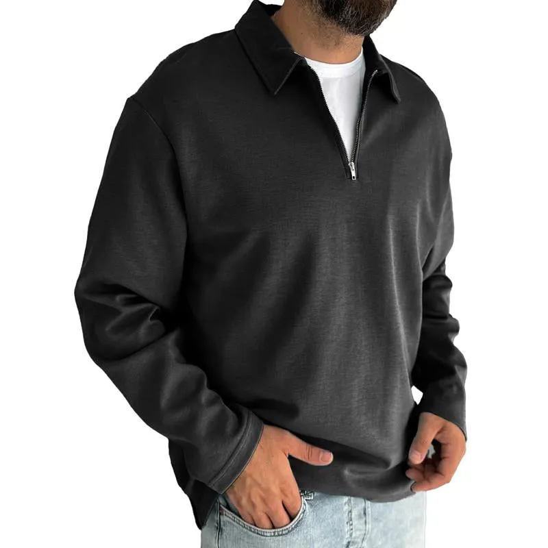 Men's Vintage Solid Color Half Zip Lapel Long Sleeve Sweatshirt 72131898Y sold by Manly product image thumbnail 3