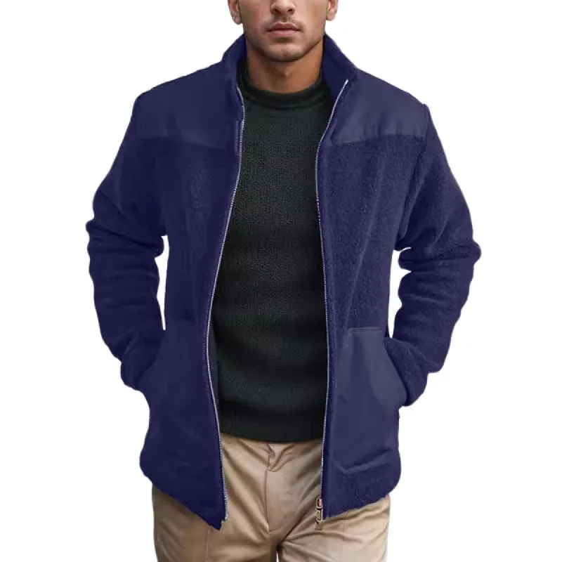 Men's Solid Color Fleece Stitching Stand Collar Zipper Jacket 69084010Z sold by Manly
